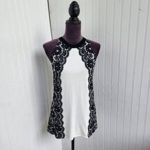 White House Black Market WHBM Womens Knit Sleeveless Mock Neck Lace Sz M